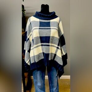 Plaid Turtleneck Sweater Poncho